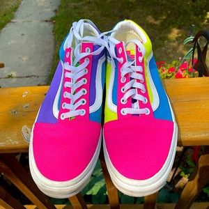 Vans old skool neon colorblock shoes in pink / purple / yellow